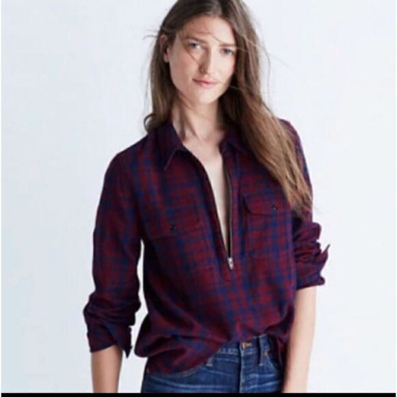 Madewell Plaid Flannel Zip Front Shirt - Picture 2 of 10